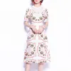 Fransk vintage designer elegant blommig pingta klänning för kvinnor patchwork ruched kortärmad túnicas mujer rosa robe 210421