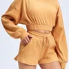 Yoga Outfit Sport Set Mulheres Manga Longa Colheita Top Elástica Cintura Calças Treino Roupas Para Tracksuit Inverno Home