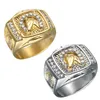 Fashion Gold Hip Hop Horse Head Ring voor mannen Roestvrij stalen rots Punk Cool Biker Thoroughbred Racing Association Animal Rings sieraden met kristalstenen