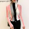 Gaganight Casual Striped Women Sweater Bodycon Long Sleeve Turtle Neck Pullover Knitted Patchwork Retro Korean Jumper 210519