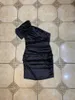 Vrouwen sexy zwart een schouder elegante satijn jurk dames club avond beroemdheid bodycon party vestido 210527