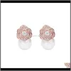 Bella diamante zircone camillia fiore orecchini perla per donna ragazze super scintillanti di lusso di moda designer di lusso 925 argento post c6st j74sa