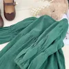 Vestidos de menina meninas vestido verde vintage Autumn Kids French Puff Sleeve O-Gobes Princesa 3-7 anos Crianças Casual Roupas