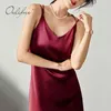 Sommar Kvinnor Satin Slip Sexig Spaghetti Strap Elegant Lady Silk Party Dress 210415