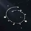 Wantme 925 Sterling Silver Luksusowy Luksusowy Cyrkon Star Księżyc Romantyczny Łańcuch Anklet Dla Kobiet Prosta Moda Koreańska Urok Biżuteria