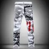 Partihandel 2022 Amerikanska flaggan Classic Print Jeans Slim-Fit Casual Five-Pointed Star Red Striped Cotton Brousers