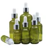 Flacone pipetta in vetro verde oliva con tappo bianco, fiale vuote con contagocce per essenza di olio essenziale, 5 ml, 10 ml, 15 ml, 20 ml, 30 ml, 50 ml, 100 ml, contenitore cosmetico riutilizzabile