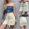 Kadınlar Yüksek Bel Criss-Cross Dantel-Up Ön Bodycon Mini Kalem Etek Jartiyer Kemer Ile Harajuku Katı Pileli Paket Toptan X0428