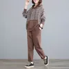 Primavera Casual Allentato A Righe Felpa con cappuccio e Pantaloni Harem Tuta Plus Size 4XL Coreano 2 Pezzi Set Tuta da Donna Outfit X0428