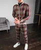 Kurtki sportowe dresy męskie zestawy zestaw męski Plaid Men Training Zipper Running suit jesień zestaw dresów męska bluza 211006