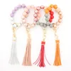 Keychains PU Leather Multicolor Tassel Bracelet Key Chain Spotted Wooden Beaded Bangles For Women Fashion Bohemian Bag Accessories