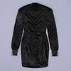 Femmes Sexy Designer à manches longues Longhole Velvet Black Elegant Robe Celebrity Evening Party Vestido 210527