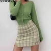 Kobiety Split Szczegóły Plaid Mini Spódnica Kobiet Harajuku Wysoka talia Krótki Slim Tartan A-Line Vadi 210520