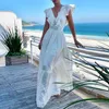 Neploe New Summer Beach Abiti da donna Manica corta da sposa con scollo a V Elegante abito da sera in pizzo sottile da sera Abiti 210423