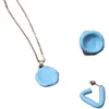 Round Irregular Necklace Milk Blue Enamel Drip Glaze Ring Triangle Earrings Fashion Trendy Brand Jewelry Accessories