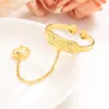 Dubai African Gold Stamp Bangles Arabe Indien Bijoux Bracelets d'or pour enfants Bracelets de bébé en cuivre avec bague Bijoux Cadeaux pour enfants Q0719