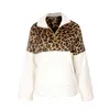 Kvinnor Vinter Sweatshirt Leopard Patchwork Långärmad Fickor Ladies Plush Tops Zipper Pullover Varm Kläder Kvinna 210415