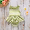 Sommar Baby Stripe Print Short-Sleeve Dress Romper 210528