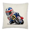 Housse de coussin en lin, motif de dessin animé de course de moto, taie d'oreiller courte et douce en peluche, décoration pour la maison, le canapé et la voiture, 310g