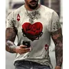 Erkek Tişörtler Erkek Tişörtler Poker K gradyan 3D Baskı Kısa Kollu Erkekler Gömlek Avrupa ve Amerikan Moda Erkek Yaz Yuvarlak Boyun