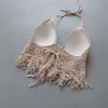 Femme Crop Tops Verão Hot Beach Crochet Mulheres Sexy Tassles Halter Camis Lady Seaside Bikini 210407