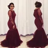 2021 арабский бордовый вечерние платья носят драгоценные шеи иллюзий кружевные аппликации хрустальные бисером русалка с длинными рукавами с длинными рукавами плюс размер платья Plus Promess