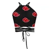 Red Cloud Vest Anime Cosplay Costume Print Crop Top Navel Bare Vest Stylish Ladies Lace-Up Camisole Tops Y0622