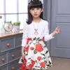 Frühlings-/Herbst-Langarmkleider in Weiß und Rot für Mädchen, Größe 120–160, Teenager-Kleid, 10–12 Jahre, Blumen, Kleidung Q0716