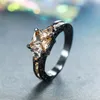 Anéis de casamento vintage feminino champanhe anel de cristal charme 14kt de ouro preto para mulheres noivado de zircão da noiva punk