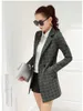 Mode Slim Plaid Dames Small Suit Jacket Koreaanse versie van het Formaat met lange mouwen Lange Dames Blazer Office 210527