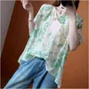 Arrival Summer Arts Style Women Short Sleeve Loose V-neck T-shirt Vintage Print Cotton Linen Casual Tee Shirt Femme Tops M42 210512