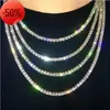Iced Out Tennis Chain Real Zirconia Stones Silver Single Row Men Women 3mm 4mm 5mm Diamonds Necklace Jewelry Gift for Theme Party9077523
