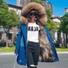 Maomaokong Fur Coat Real Fur Denim Coats Vinterjacka Parkas Hooded Real Rabbit Fur Liner Kvinnors Jacka 211110