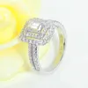 Veryins 14K Vit Gold Center Emerald Cut Double Halo Moissanite Engagement Ring för Kvinnor Årsdaggåva