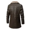 Män märke tjock fleece läderjacka mittlängd vinter mode vintage pu rockar hög kvalitet casual faux 210811