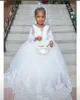2021 dentelle perles robes de fille de fleur paillettes manches longues Tulle robe de bal Lilttle enfants anniversaire Pageant robes de mariée