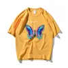 Camiseta de gran tamaño de Hip Hop para hombre, ropa de calle, camiseta de mariposa de Color Harajuku, camiseta holgada de algodón de manga corta de Hip Hop de talla grande 210603