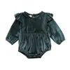 Höst vinterkläder Baby Velvet Rompers Candy Color Flying Sleeve Jumpsuits Bodysuit M3897