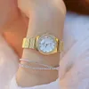 Diamond Women Watches Luxury Fashion Gold Quartz Klänning Klocka Liten Dial Damer Armbands Klockor Rostfritt Stål Armbandsur 210527