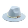 Fedora Hoeden Voor Vrouwen Matel Touw Ketting Band Riem Jazz Cap Brede Rand Effen Kerk Panama Zwart Wit Gevilte winter Vrouwen Hoeden