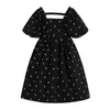 Summer New Floral Embroidery Dress Women Stylish Sweet Square Neck Puff Short Sleeve Dresses French Casual Elegant Vestidos 210417