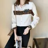 Primavera satinado leopardo impreso mujeres blusas camisas manga completa cuello vuelto oficina moda blusas tops femme 210518
