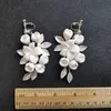 SLBRIDAL-boucles d'oreilles en cristaux de perles faites à la main, fleur de céramique, lustre de mariage, bijoux à la mode pour femmes, 2106246665753