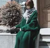 Zarif Gevşek Kadın Açık Dikiş Kazak Bayanlar Kalın Sıcak Boy Örme Hırka Sonbahar Kış MIDI Ceket 210506