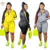 Biker Shorts Set för Women Plus Size S-4XL TrackSuit 2 Piece Outfits Zipper Top Sweatpants Matchande Set Partihandel Dropshipping Y0625