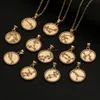 Twelve Zodiac Sign Necklace Gold Chain Copper Libra Crystal Coin Pendants Charm Star Sign Choker Astrology Necklaces for Women Fashion Jewelry Will and Sandy