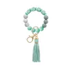 Silikon Kärlek Pärlor Strand Tassel Charm Armband Key Rings Wrap Wristband Keychain Hänger Mode Smycken