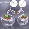 new design Glass Oil Burner Bong Hookah Swan shape bubbler Recycler Water Pipe Dab Rig Bongs for smoking with glass oil pot and hose 2pcs