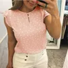 Damska koszulka Summer Moda Nowe Lasie Polka Dot Drukowane Szyfonowe Okrągłe Neck Bez Rękawów Topy Casual Loose Button T-shirt 210422