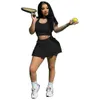 Womens 2 Piece Set T Shirt Tracksuit Designer Summer Crop Top Sexy Solid Tennis Style Slim Sports Vest Skirt Fashion Shorts Outfits